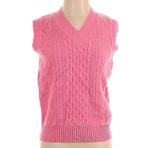 Jumper1234 Aran Cable Knit Barbie Pink Cashmere Sweater Vest S NWT $268 - Picture 7 of 12